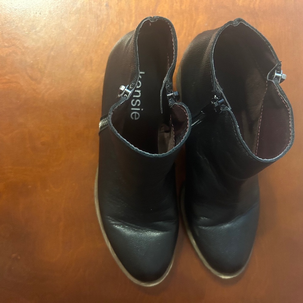 KENSIE BLACK SHORT BOOTIES BOOTS SHORT HEELED GENUINE LEATHER